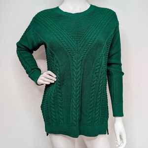 Forest Green Hi Low Hem Cable Knit Sweater